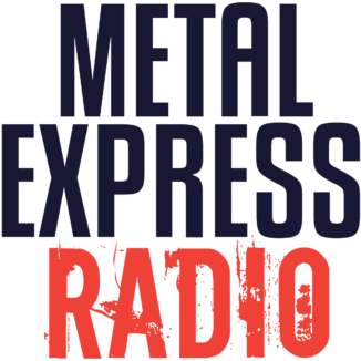 Metal Express Radio logo, squared, black and red on white background